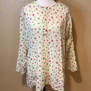 Malatesta New York Yellow‎ Tunic, Yellow with Green/Pink, SZ Medium, 100% Cotton